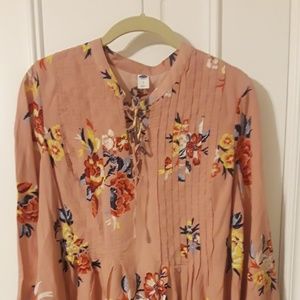 Old Navy Pintuck Pink Floral Swing Dress Tunic